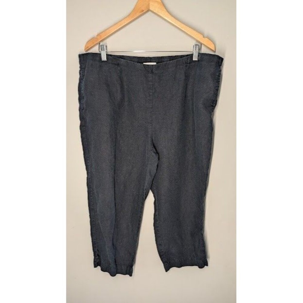 J. Jill Love Linen Pants Womens Large Black Straight Leg Cropped 100% Linen